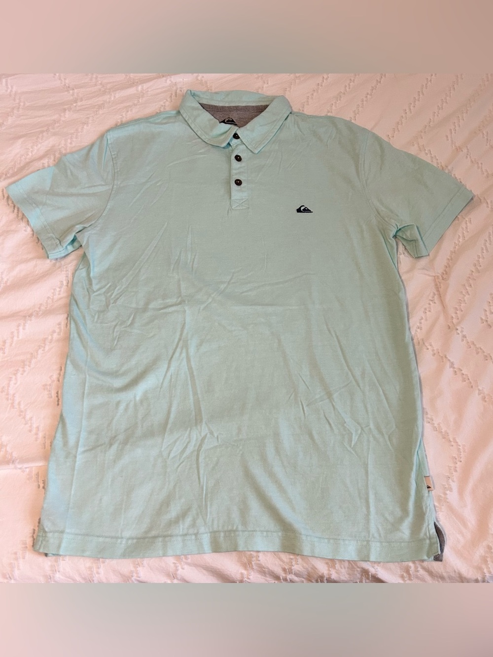 Quiksilver Men’s Polo Shirt Aqua Micro-stripe 100% Cotton Regular Fit Logo M
